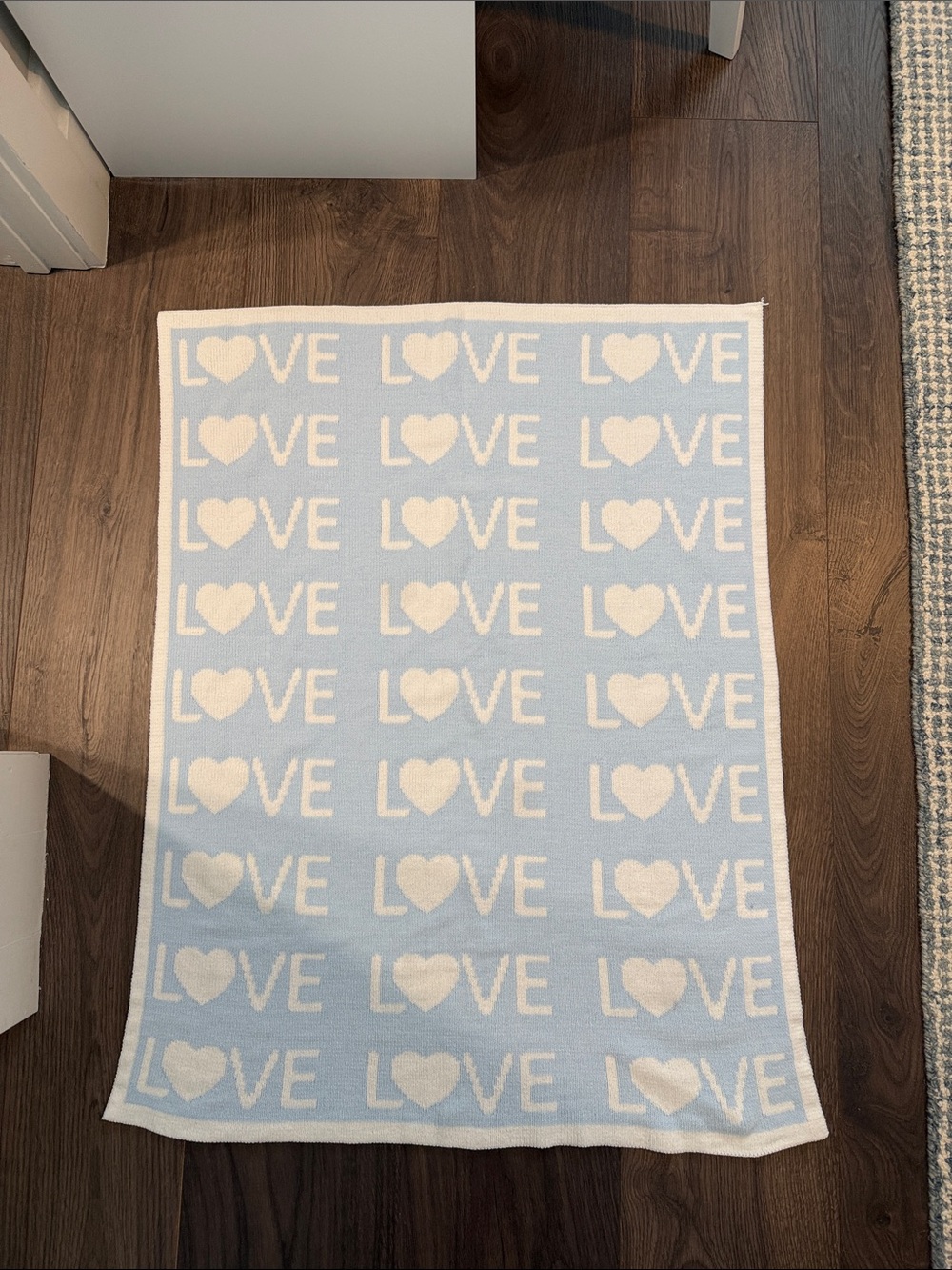 Nordstrom Baby blue and white LOVE two sided blanket